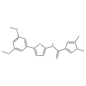 N-(5-(3,5-dimethoxyphenyl)-1,3,4-oxadiazol-2-yl)-1,5-dimethyl-1H-pyrazole-3-carboxamide结构式