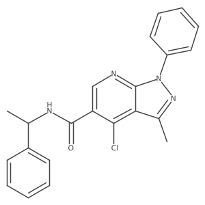 4-chloro-3-methyl-1-phenyl-N-(1-phenylethyl)-1H-pyrazolo[3,4-b]pyridine-5-carboxamide结构式
