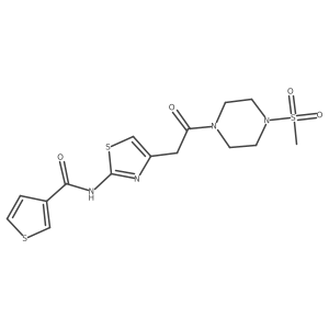 N-(4-(2-(4-(methylsulfonyl)piperazin-1-yl)-2-oxoethyl)thiazol-2-yl)thiophene-3-carboxamide结构式