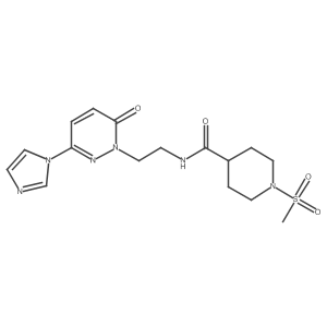 N-{2-[3-(1H-imidazol-1-yl)-6-oxo-1,6-dihydropyridazin-1-yl]ethyl}-1-methanesulfonylpiperidine-4-carboxamide结构式