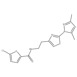 5-chloro-N-(2-(2-(3,5-dimethyl-1H-pyrazol-1-yl)thiazol-4-yl)ethyl)thiophene-2-carboxamide结构式
