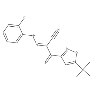 I+/--[2-(2-Chlorophenyl)hydrazinylidene]-5-(1,1-dimethylethyl)-I(2)-oxo-3-isoxazolepropanenitrile Structure