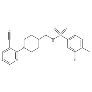3-chloro-N-((1-(3-cyanopyridin-2-yl)piperidin-4-yl)methyl)-4-fluorobenzenesulfonamide结构式
