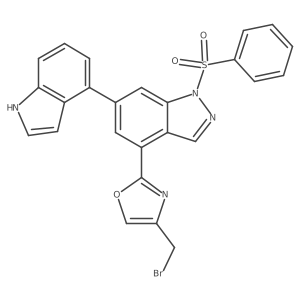 2-[1-(benzenesulfonyl)-6-(1H-indol-4-yl)indazol-4-yl]-4-(bromomethyl)-1,3-oxazole结构式