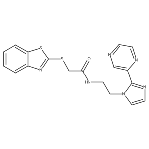 2-(1,3-benzothiazol-2-ylsulfanyl)-N-{2-[2-(pyrazin-2-yl)-1H-imidazol-1-yl]ethyl}acetamide结构式