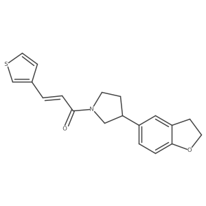 (2E)-1-[3-(2,3-dihydro-1-benzofuran-5-yl)pyrrolidin-1-yl]-3-(thiophen-3-yl)prop-2-en-1-one结构式