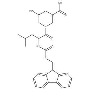 1-[(2R)-2-({[(9H-fluoren-9-yl)methoxy]carbonyl}amino)-4-methylpentanoyl]-5-hydroxypiperidine-3-carboxylic acid Structure