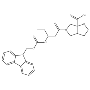 5-[3-({[(9H-fluoren-9-yl)methoxy]carbonyl}amino)pentanoyl]-hexahydro-2H-furo[2,3-c]pyrrole-6a-carboxylic acid结构式