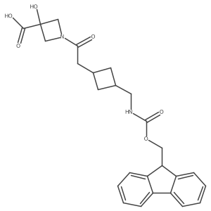 1-(2-{3-[({[(9H-fluoren-9-yl)methoxy]carbonyl}amino)methyl]cyclobutyl}acetyl)-3-hydroxyazetidine-3-carboxylic acid Structure