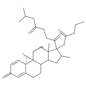 Pregna-1,4-diene-3,20-dione, 17-[(ethoxycarbonyl)oxy]-9-fluoro-11-hydroxy-16-methyl-21-[[(1-methylethoxy)carbonyl]oxy]-, (11I(2),16I+/-)-结构式