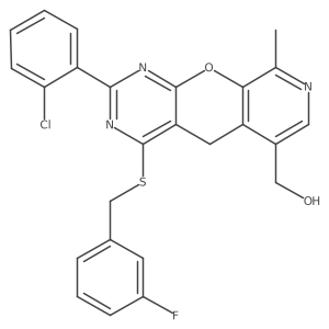(2-(2-chlorophenyl)-4-((3-fluorobenzyl)thio)-9-methyl-5H-pyrido[4',3':5,6]pyrano[2,3-d]pyrimidin-6-yl)methanol结构式
