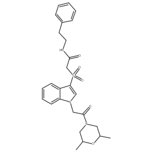 2-((1-(2-(2,6-dimethylmorpholino)-2-oxoethyl)-1H-indol-3-yl)sulfonyl)-N-phenethylacetamide结构式