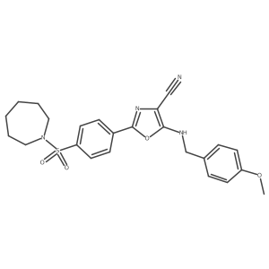 2-[4-(Azepane-1-sulfonyl)phenyl]-5-{[(4-methoxyphenyl)methyl]amino}-1,3-oxazole-4-carbonitrile结构式