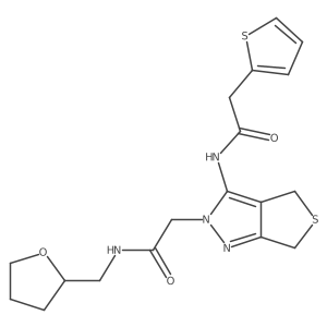 N-(2-(2-oxo-2-(((tetrahydrofuran-2-yl)methyl)amino)ethyl)-4,6-dihydro-2H-thieno[3,4-c]pyrazol-3-yl)-2-(thiophen-2-yl)acetamide结构式
