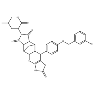 5,9-Methanothiazolo[5a(2),4a(2):5,6]thiopyrano[2,3-f]isoindole-7(2H)-acetic acid, 10-[4-[(3-chlorophenyl)methoxy]phenyl]-3,4a,5,5a,6,8,8a,9,9a,10-decahydro-I+/--(2-methylpropyl)-2,6,8-trioxo-, (10S)- Structure