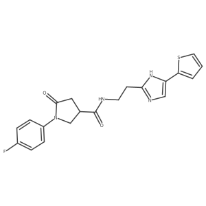 1-(4-fluorophenyl)-5-oxo-N-(2-(4-(thiophen-2-yl)-1H-imidazol-2-yl)ethyl)pyrrolidine-3-carboxamide结构式