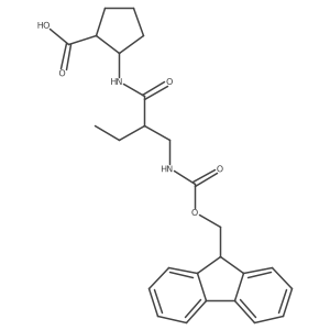 rac-(1R,2S)-2-{2-[({[(9H-fluoren-9-yl)methoxy]carbonyl}amino)methyl]butanamido}cyclopentane-1-carboxylic acid结构式