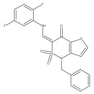 (3Z)-1-benzyl-3-{[(2,5-difluorophenyl)amino]methylene}-1H-thieno[3,2-c][1,2]thiazin-4(3H)-one 2,2-dioxide Structure