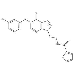 N-(2-(5-(3-chlorobenzyl)-4-oxo-4,5-dihydro-1H-pyrazolo[3,4-d]pyrimidin-1-yl)ethyl)furan-2-carboxamide结构式