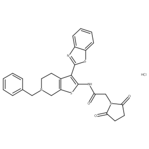 N-(3-(benzo[d]thiazol-2-yl)-6-benzyl-4,5,6,7-tetrahydrothieno[2,3-c]pyridin-2-yl)-2-(2,5-dioxopyrrolidin-1-yl)acetamide hydrochloride结构式