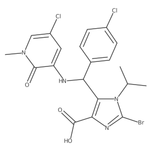 2-bromo-5-(((5-chloro-1-methyl-2-oxo-1,2-dihydropyridin-3-yl)amino)(4-chlorophenyl)methyl)-1-isopropyl-1H-imidazole-4-carboxylic acid Structure
