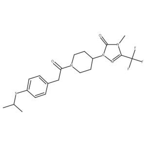 1-(1-(2-(4-(isopropylthio)phenyl)acetyl)piperidin-4-yl)-4-methyl-3-(trifluoromethyl)-1H-1,2,4-triazol-5(4H)-one结构式
