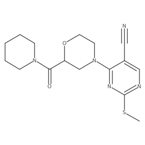 2-(Methylsulfanyl)-4-[2-(piperidine-1-carbonyl)morpholin-4-yl]pyrimidine-5-carbonitrile结构式