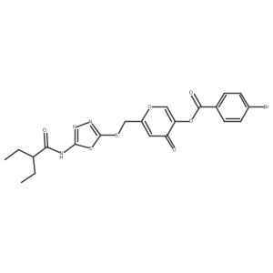 6-(((5-(2-ethylbutanamido)-1,3,4-thiadiazol-2-yl)thio)methyl)-4-oxo-4H-pyran-3-yl 4-bromobenzoate Structure