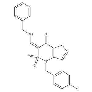 (Z)-3-((benzylamino)methylene)-1-(4-fluorobenzyl)-1H-thieno[3,2-c][1,2]thiazin-4(3H)-one 2,2-dioxide结构式