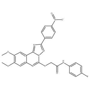 2-((8,9-dimethoxy-2-(4-nitrophenyl)-[1,2,4]triazolo[1,5-c]quinazolin-5-yl)thio)-N-(4-fluorophenyl)acetamide结构式