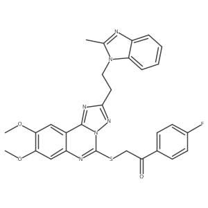 2-({8,9-dimethoxy-2-[2-(2-methyl-1H-1,3-benzodiazol-1-yl)ethyl]-[1,2,4]triazolo[1,5-c]quinazolin-5-yl}sulfanyl)-1-(4-fluorophenyl)ethan-1-one结构式