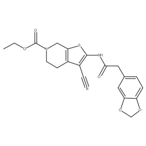 ethyl 2-(2-(benzo[d][1,3]dioxol-5-yl)acetamido)-3-cyano-4,5-dihydrothieno[2,3-c]pyridine-6(7H)-carboxylate结构式