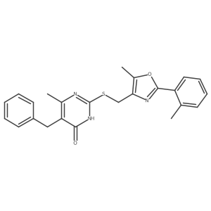 5-Benzyl-6-methyl-2-(((5-methyl-2-(o-tolyl)oxazol-4-yl)methyl)thio)pyrimidin-4-ol结构式