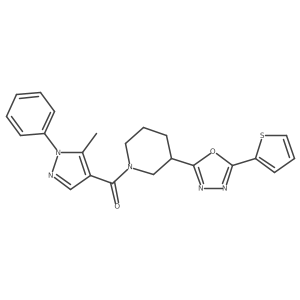 (5-methyl-1-phenyl-1H-pyrazol-4-yl)(3-(5-(thiophen-2-yl)-1,3,4-oxadiazol-2-yl)piperidin-1-yl)methanone结构式