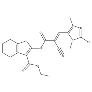 ethyl 2-[[(Z)-2-cyano-3-(2,5-dichloro-3-methylimidazol-4-yl)prop-2-enoyl]amino]-4,5,6,7-tetrahydro-1-benzothiophene-3-carboxylate结构式