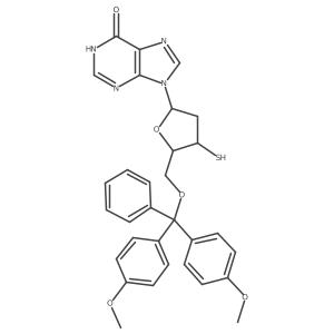 9-[(2R,4S,5R)-5-[[bis(4-methoxyphenyl)-phenyl-methoxy]methyl]-4-sulfanyl-tetrahydrofuran-2-yl]-1H-purin-6-one结构式