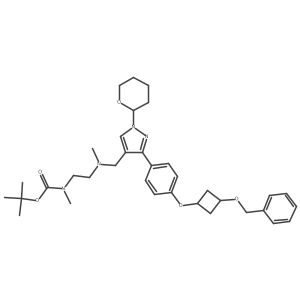 tert-Butyl 2-(((3-(4-((1r,3r)-3-(benzyloxy)cyclobutoxy)phenyl)-1-(tetrahydro-2H-pyran-2-yl)-1H-pyrazol-4-yl)methyl)(methyl)amino)ethyl(methyl)carbamate Structure