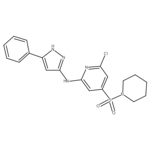 6-chloro-N-(5-phenyl-1H-pyrazol-3-yl)-4-piperidin-1-ylsulfonylpyridin-2-amine结构式
