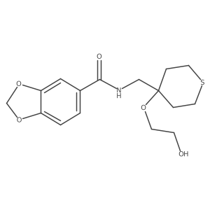 N-((4-(2-hydroxyethoxy)tetrahydro-2H-thiopyran-4-yl)methyl)benzo[d][1,3]dioxole-5-carboxamide结构式