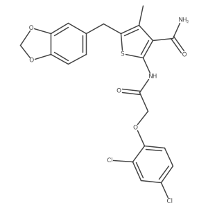 5-(Benzo[d][1,3]dioxol-5-ylmethyl)-2-(2-(2,4-dichlorophenoxy)acetamido)-4-methylthiophene-3-carboxamide结构式