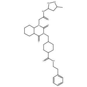 4-[[1-[2-[(5-methylpyrazolidin-3-yl)amino]-2-oxoethyl]-2,4-dioxo-4a,5,6,7,8,8a-hexahydroquinazolin-3-yl]methyl]-N-(2-phenylethyl)cyclohexane-1-carboxamide Structure