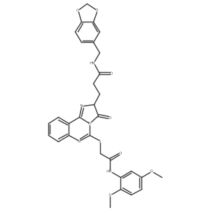 N-[(2H-1,3-benzodioxol-5-yl)methyl]-3-[5-({[(2,5-dimethoxyphenyl)carbamoyl]methyl}sulfanyl)-3-oxo-2H,3H-imidazo[1,2-c]quinazolin-2-yl]propanamide结构式