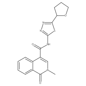 2-methyl-1-oxo-N-[(2E)-5-(tetrahydrofuran-2-yl)-1,3,4-thiadiazol-2(3H)-ylidene]-1,2-dihydroisoquinoline-4-carboxamide结构式