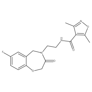 N-(2-(7-fluoro-3-oxo-2,3-dihydrobenzo[f][1,4]oxazepin-4(5H)-yl)ethyl)-3,5-dimethylisoxazole-4-carboxamide结构式