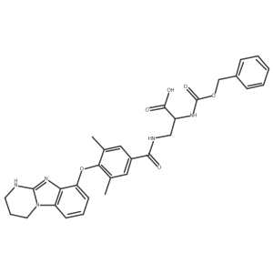 (2S)-3-[[3,5-dimethyl-4-(1,2,3,4-tetrahydropyrimido[1,2-a]benzimidazol-9-yloxy)benzoyl]amino]-2-(phenylmethoxycarbonylamino)propanoic acid Structure