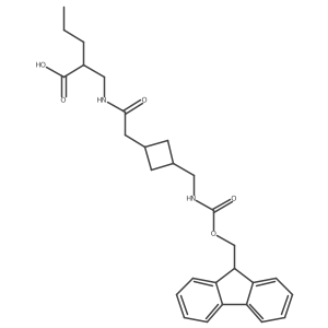 2-[(2-{3-[({[(9H-fluoren-9-yl)methoxy]carbonyl}amino)methyl]cyclobutyl}acetamido)methyl]pentanoic acid Structure