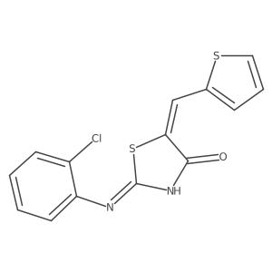 (2E,5Z)-2-[(2-chlorophenyl)imino]-5-(thiophen-2-ylmethylidene)-1,3-thiazolidin-4-one结构式