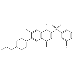 3-((3-chlorophenyl)sulfonyl)-6-fluoro-1-methyl-7-(4-propylpiperazin-1-yl)quinolin-4(1H)-one结构式