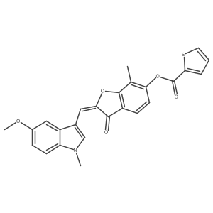 (2E)-2-[(5-methoxy-1-methyl-1H-indol-3-yl)methylidene]-7-methyl-3-oxo-2,3-dihydro-1-benzofuran-6-yl thiophene-2-carboxylate结构式