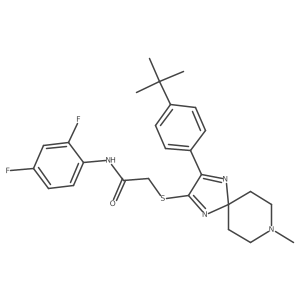2-((3-(4-(tert-butyl)phenyl)-8-methyl-1,4,8-triazaspiro[4.5]deca-1,3-dien-2-yl)thio)-N-(2,4-difluorophenyl)acetamide结构式